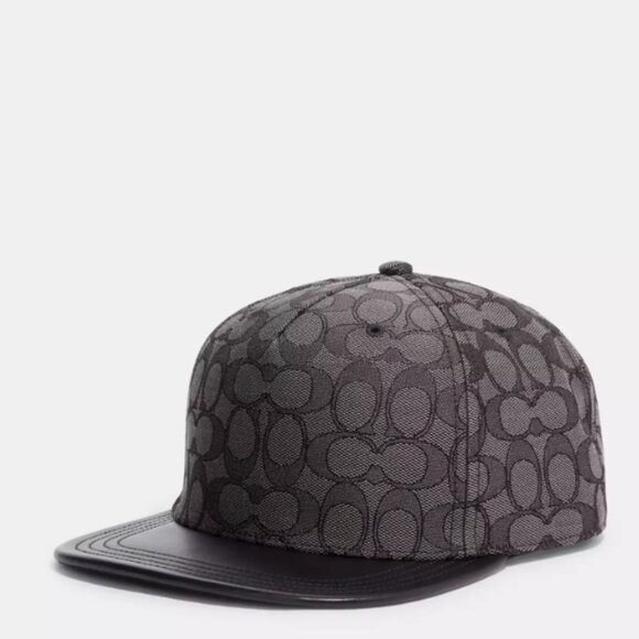 New, Authentic COACH Signature Jacquard Flat Brim Hat Black Signature Canvas - Picture 1 of 14